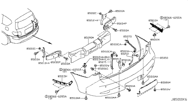 2015 Infiniti QX80 Rear Bumper Diagram 1