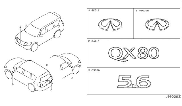 2019 Infiniti QX80 Emblem & Name Label Diagram 2