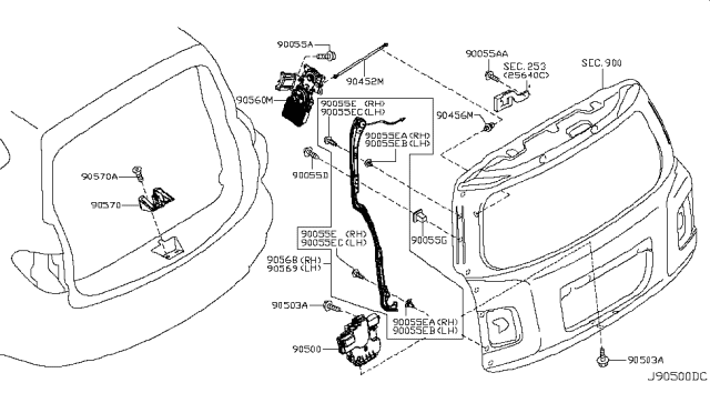 2017 Infiniti QX80 Lock Assembly Tail Gate Diagram for 90500-1AA1A