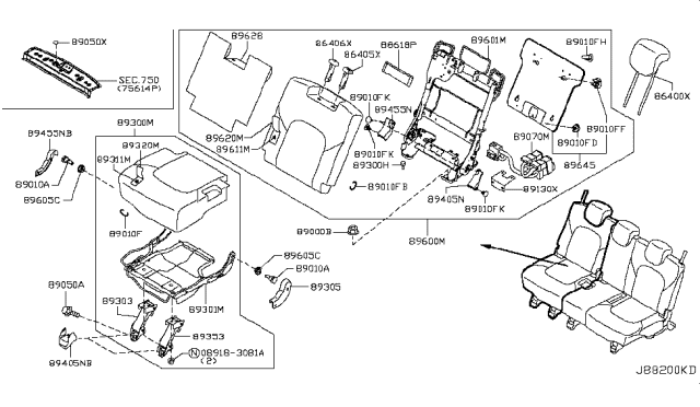 2019 Infiniti QX80 Trim Assembly-3RD Seat Back Diagram for 89620-6JB1B