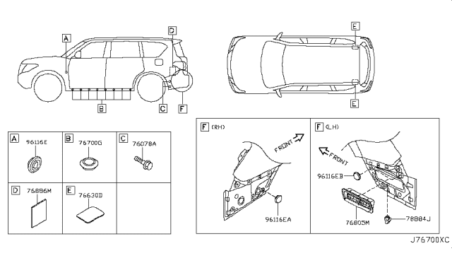 2015 Infiniti QX80 Felt-Body Side Diagram for 76886-1LA0A