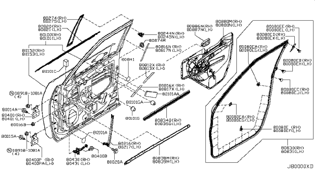 2019 Infiniti QX80 Front Door Panel & Fitting Diagram