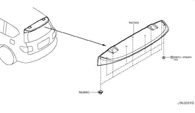 2016 Infiniti QX80 Air Spoiler Assembly - Rear Diagram for K6030-1A62C