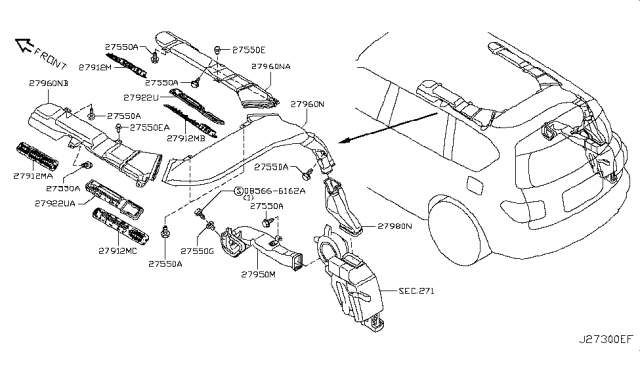 2016 Infiniti QX80 Grille Assembly-Rear Cooler Outlet Diagram for 27912-1LA0A