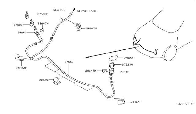 2017 Infiniti QX80 Headlamp Cleaner Nozzle Assembly, Left Diagram for 28642-6GW0A