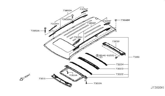 2013 Infiniti QX56 Roof Panel & Fitting Diagram 2