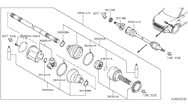 2019 Infiniti QX50 Front Drive Shaft (FF) Diagram 2