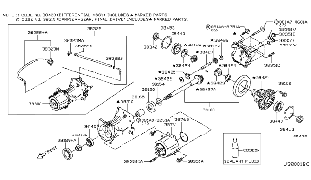 2019 Infiniti QX50 Bearing-Drive Pinion,Front Diagram for 38140-CA00A