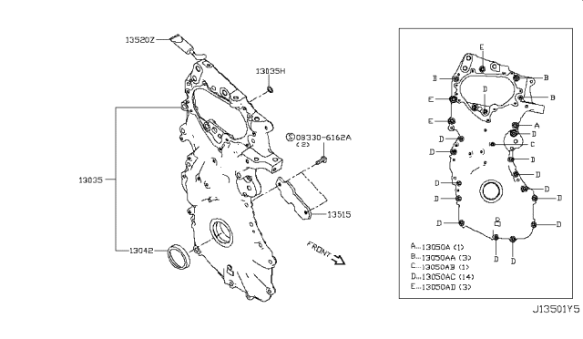 2019 Infiniti QX50 Cover Assembly-Front,Timing Chain Diagram for 13500-5NA1A