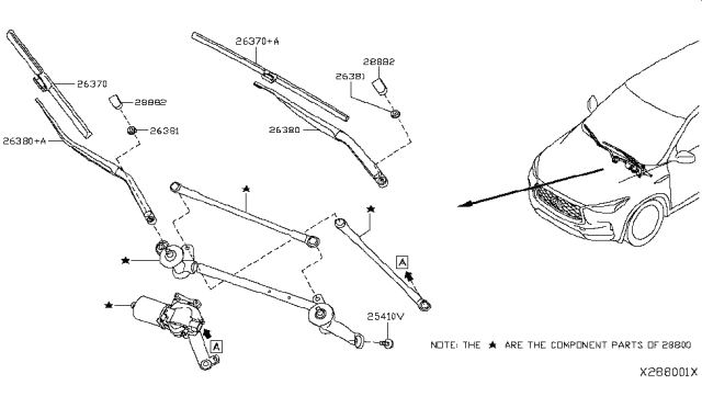 2019 Infiniti QX50 Window Wiper Arm Assembly Diagram for 28886-5NA0A