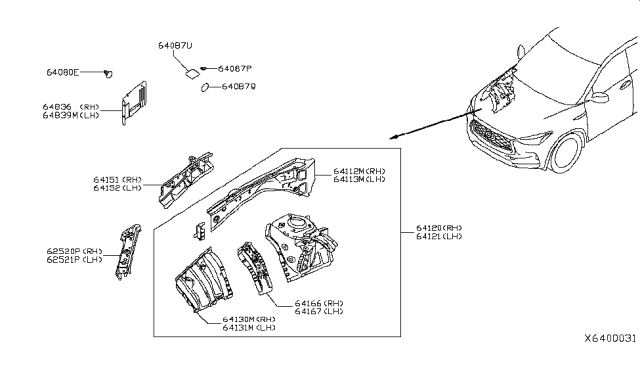 2019 Infiniti QX50 Cover-Splash,Hoodledge RH Diagram for 64838-5NA9A