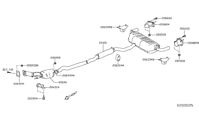 2019 Infiniti QX50 Exhaust Tube & Muffler Diagram 1