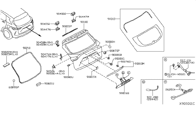 2019 Infiniti QX50 Bracket Assy-Back Door,Lower LH Diagram for 90477-5NA0B