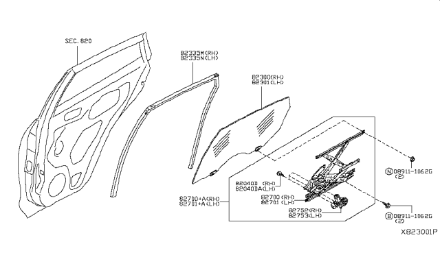 2019 Infiniti QX50 Right Door Window Regulator Assembly Diagram for 82700-5NA0A