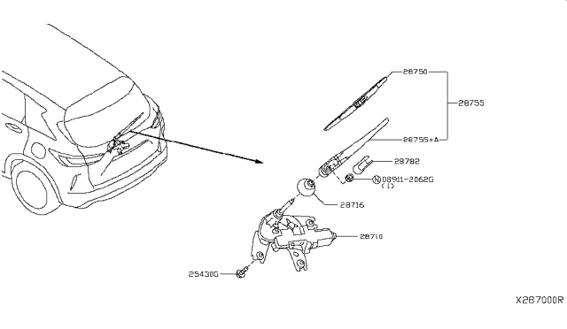 2019 Infiniti QX50 Rear Window Wiper Arm Assembly Diagram for 28781-5AA0A