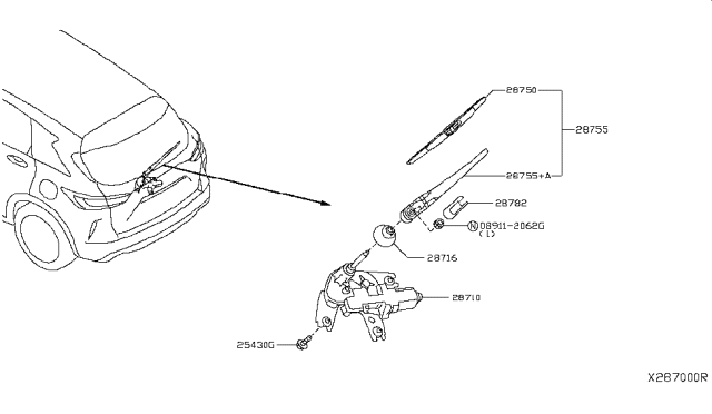 2019 Infiniti QX50 Cover-Arm,Back Window Wiper Diagram for 28782-5AA0A