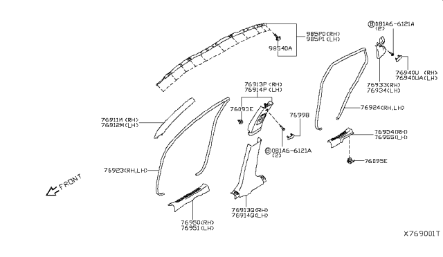 2019 Infiniti QX50 Curtain Air Bag Module Assembly, Driver Diagram for 985P1-5NA8A