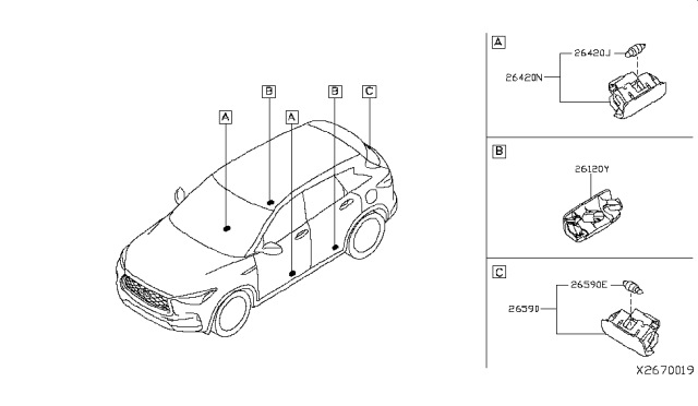 2019 Infiniti QX50 Lamp Assembly-Luggage Room Diagram for 26490-ED000