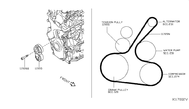 2019 Infiniti QX50 Tensioner Assy-Auto Diagram for 11955-5NA1A