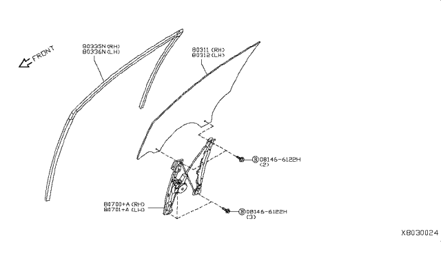 2019 Infiniti QX50 Door Window Regulator Assembly, Right Diagram for 80700-5NA0A