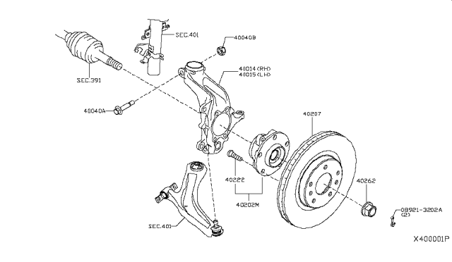2019 Infiniti QX50 Knuckle Spindle-LH Diagram for 40015-5NA0A