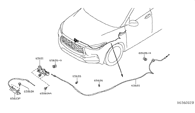 2019 Infiniti QX50 Hood Lock Male Assembly Diagram for 65601-5NA0A