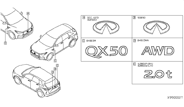 2019 Infiniti QX50 Emblem & Name Label Diagram