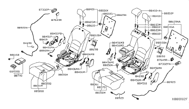 2019 Infiniti QX50 2Nd Seat Armrest Assembly, Center Diagram for 88700-5NB2A