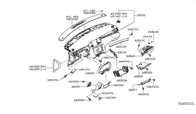 2019 Infiniti QX50 Panel & Pad Assy-Instrument Diagram for 68200-5NA0B