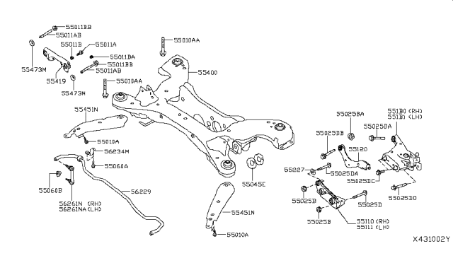 2019 Infiniti QX50 Rear Suspension Rear Left Lower Link Complete Diagram for 551B1-5NA0B