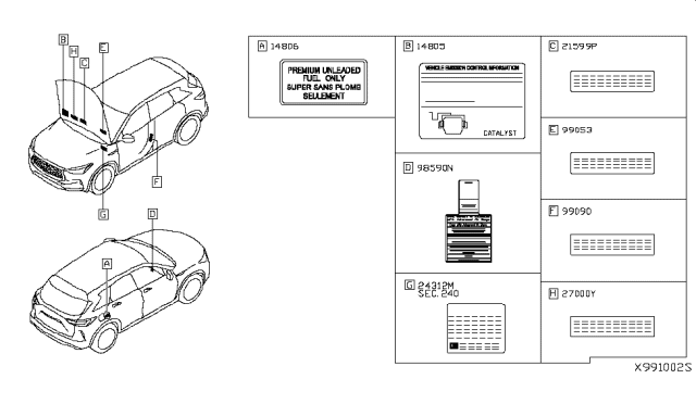 2019 Infiniti QX50 Placard-Tire Limit Diagram for 99090-5NA1A