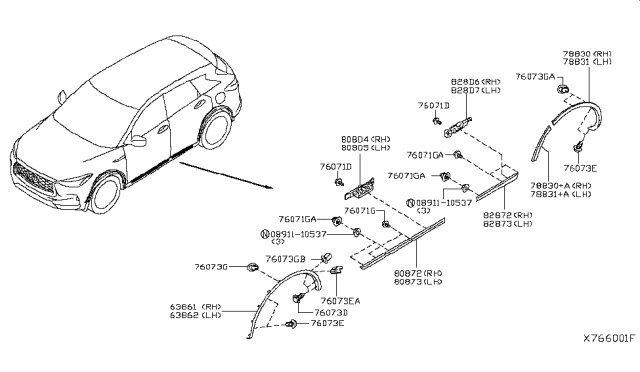 2019 Infiniti QX50 Moulding-Fillet,Front RH Diagram for 63860-5NA0A