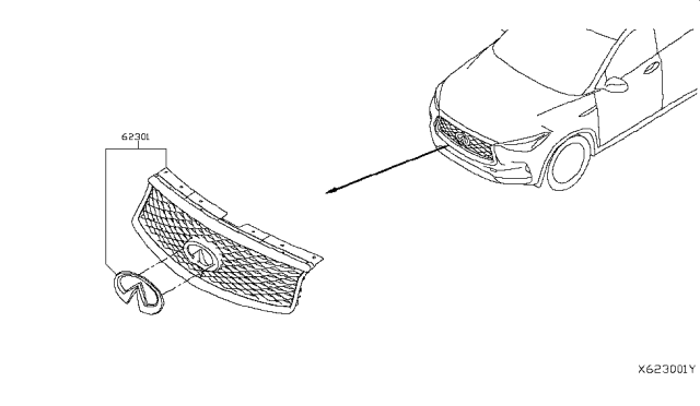 2019 Infiniti QX50 Front Grille Assembly Diagram for 62310-5NA3A