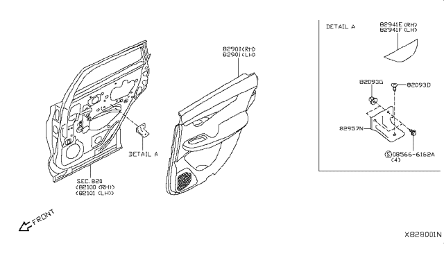 2019 Infiniti QX50 Rear Door Trimming Diagram