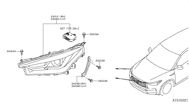 2019 Infiniti QX50 Headlamp Assembly Right Diagram for 26010-5NA0A