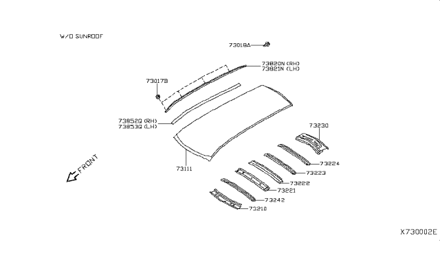 2019 Infiniti QX50 Roof Panel & Fitting Diagram 1