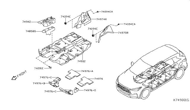 2019 Infiniti QX50 Spacer-Front Floor Trim Diagram for 74978-5NA0A