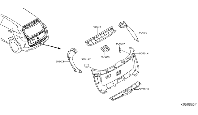 2019 Infiniti QX50 Cover Back Door FINISHER Diagram for 90905-5NA1B