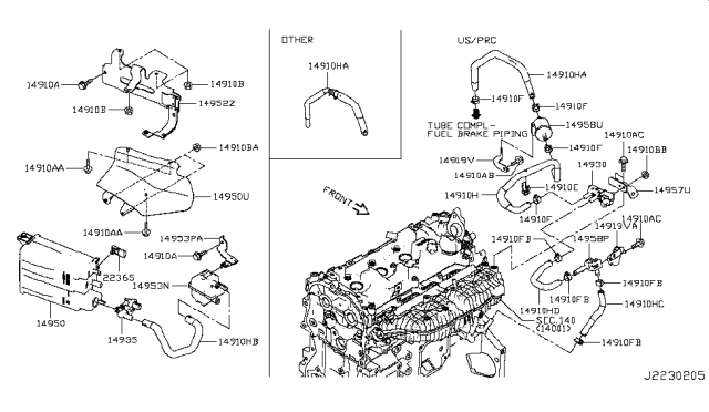 2019 Infiniti QX50 CANISTER Assembly EVAPORATION Diagram for 14950-9J30A