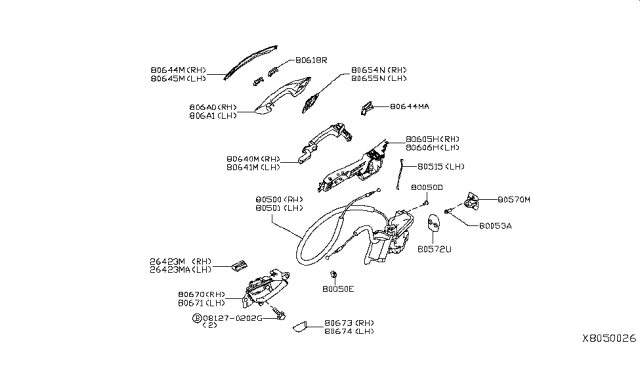 2019 Infiniti QX50 Front Door Lock & Handle Diagram