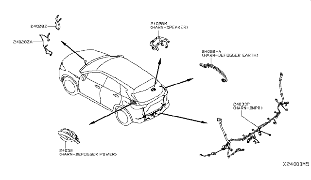 2019 Infiniti QX50 Harness-Sub,Rear Bumper Diagram for 24098-5NA0C