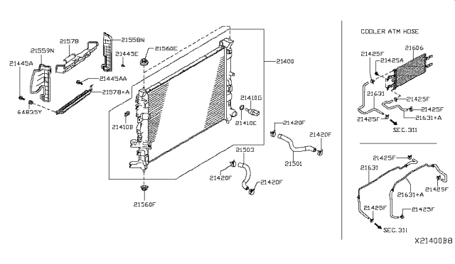 2019 Infiniti QX50 Oil Cooler Assy-Auto Transmission Diagram for 21606-5NA0A