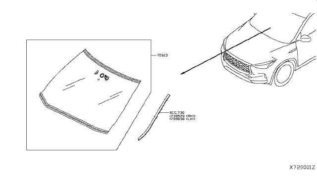 2019 Infiniti QX50 Windshield Glass Diagram for 72700-5NA1B