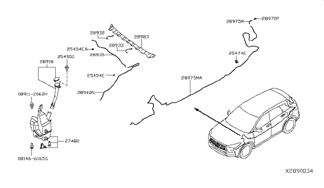 2019 Infiniti QX50 Windshield Washer Nozzle Assembly, Right Diagram for 28932-5NA0A