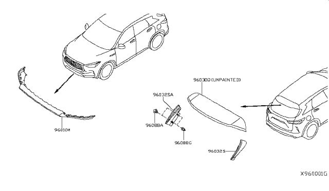 2019 Infiniti QX50 Air Spoiler Set-Rear,Side Diagram for 96077-5NA0A