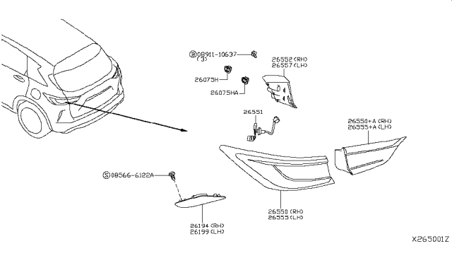 2019 Infiniti QX50 Reflex Reflector Assy-Rear,LH Diagram for 26565-5NA0A