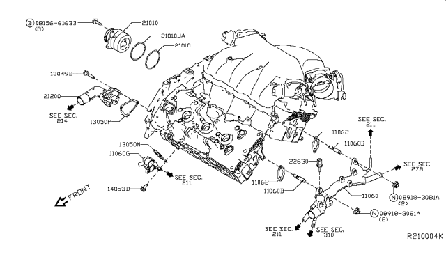 2017 Infiniti QX60 Thermostat Assembly Diagram for 21200-9HP0A