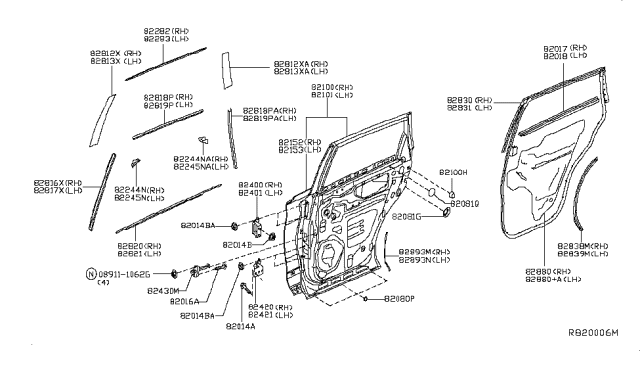 2016 Infiniti QX60 Rear Door Panel & Fitting Diagram 1