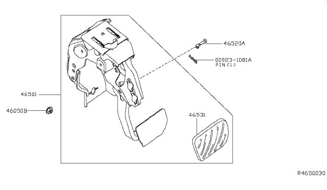 2013 Infiniti JX35 Pedal Assy-Brake W/Bracket Diagram for 46501-3JA1A