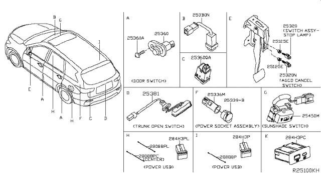 2019 Infiniti QX60 Case-Inner,Cigarette Lighter Socket Diagram for 25336-3JA0A